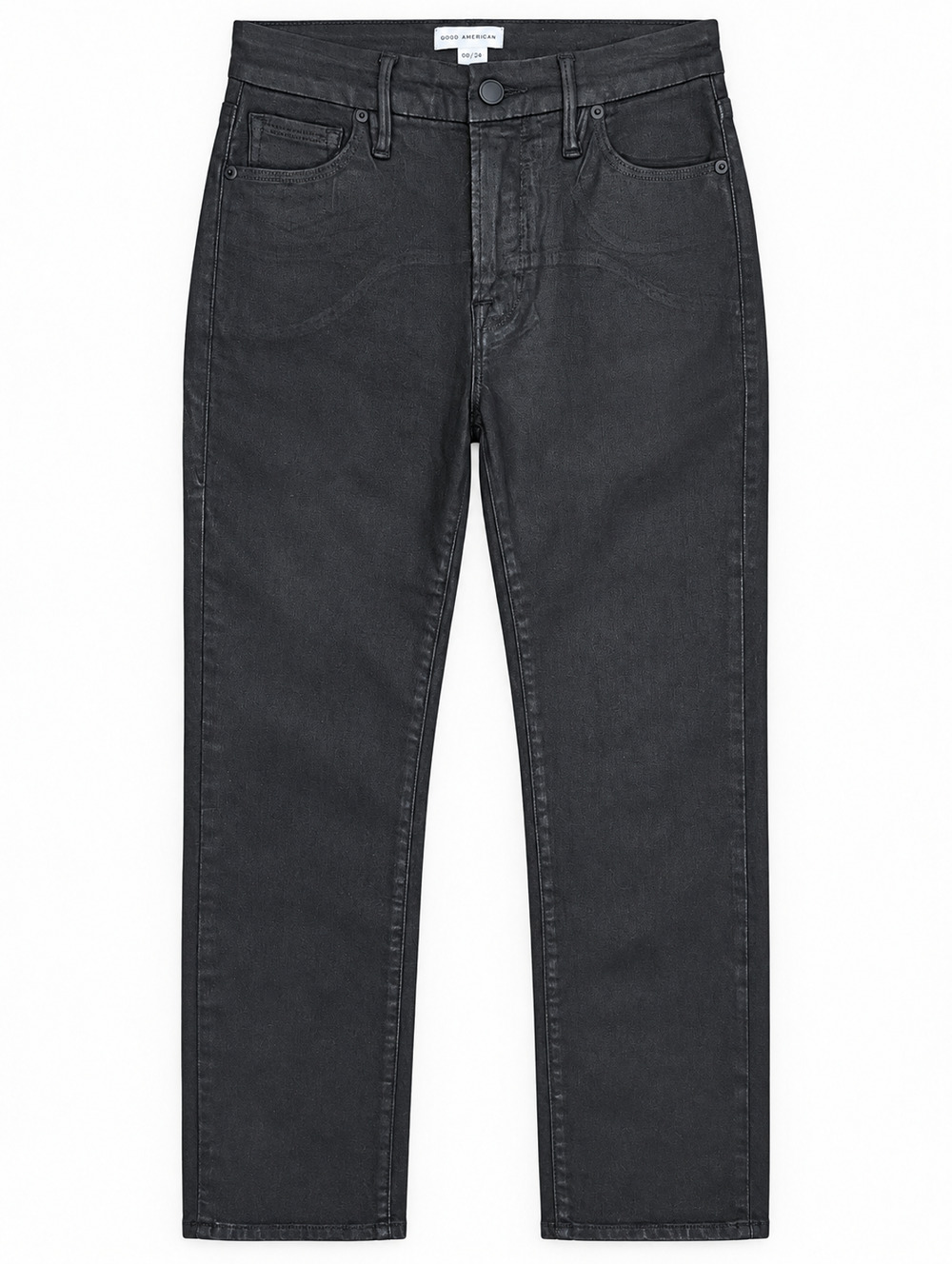 Good American Good Legs Straight Coated Jeans Womens 00 24 Black NWT